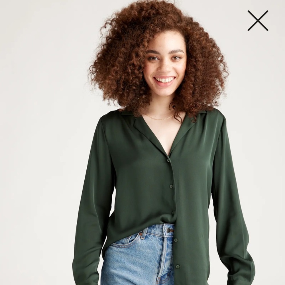 Washable Stretch Silk Notch Collar Blouse M green